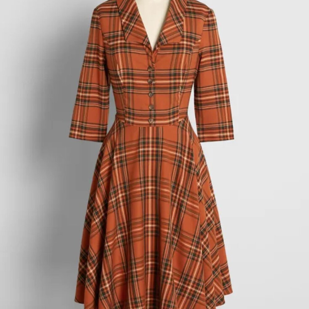 Hell Bunny Tawny Midi Plaid Tartan Autumn Vintage Style Goth Dress SOLD OUT